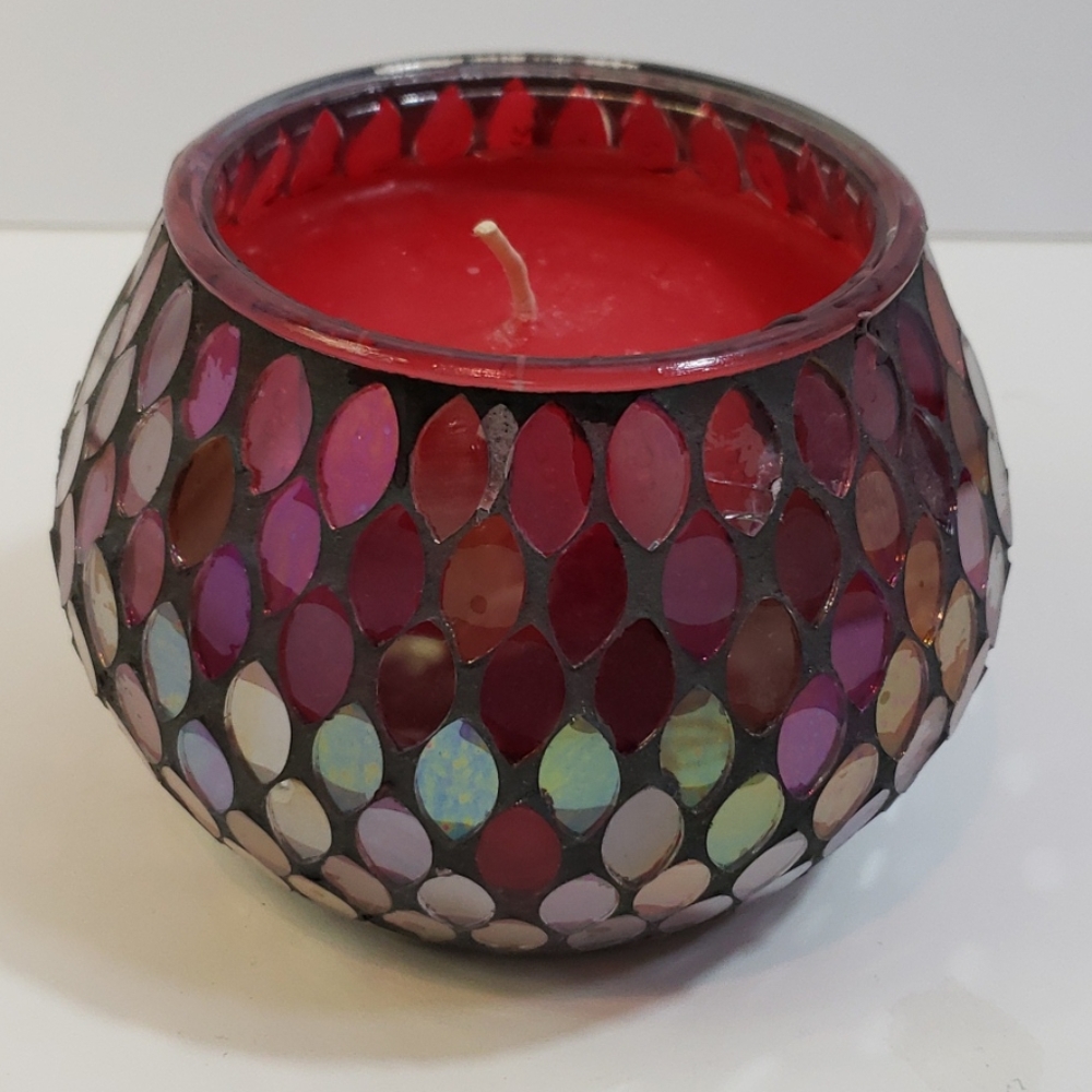 Mosaic Glass Holder with Wax